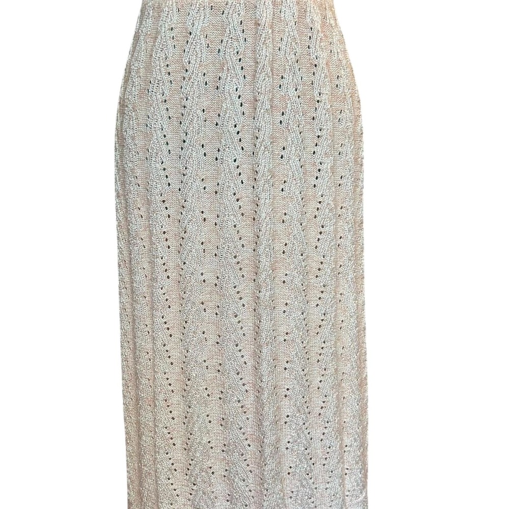 Vintage ILGWU Coquette Grandmacore Womens Pencil Skirt Pink Eyelet Knit